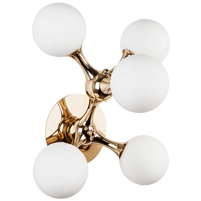 Бра с 5-ю плафонами из стеклянных шаров Pearls Suspension Gold Wall Lamp Белый матовый Глянцевое золото Бра с 5-ю плафонами из стеклянных шаров Pearls Suspension Gold Wall Lamp Белый матовый Глянцевое золото в Саратове | Loft Concept