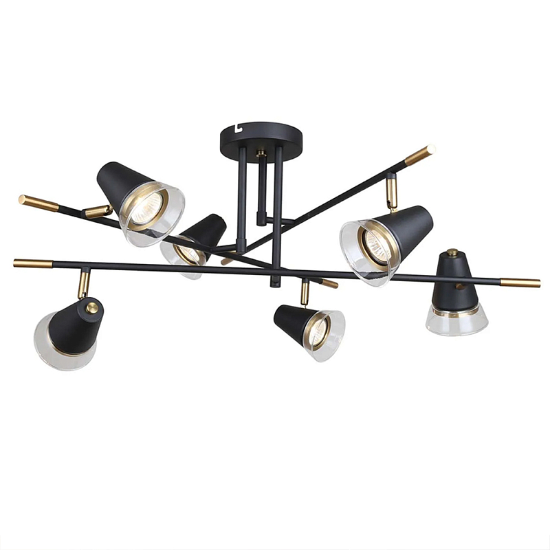 Потолочный светильник с конусообразными плафонами с контрастным сочетанием бронзы и глубоким черным цветом Aurika Черный Прозрачный в Саратове | Loft Concept 