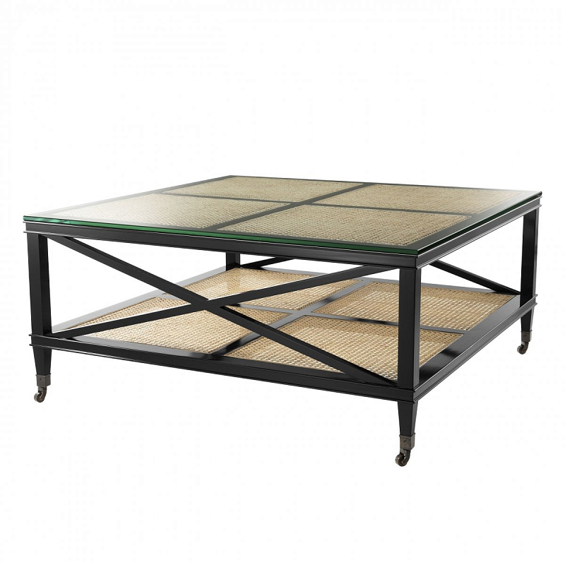 Журнальный стол Eichholtz Coffee Table Bahamas Черный Прозрачное Стекло Бежевый в Саратове | Loft Concept 