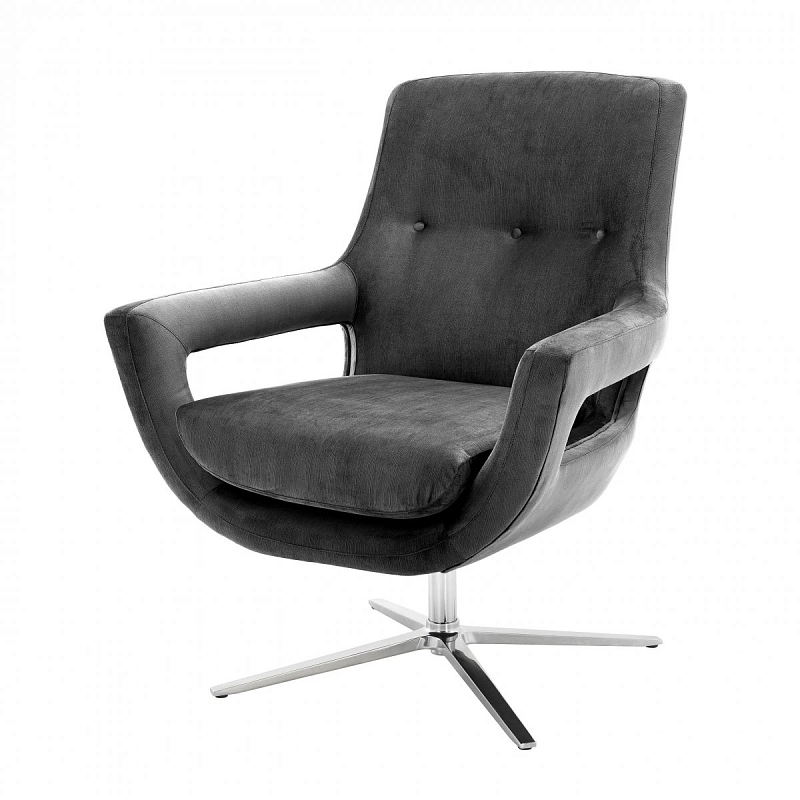 Кресло Eichholtz Swivel Chair Flavio Grey Никель Серый в Саратове | Loft Concept 
