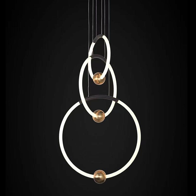 Люстра подвесная светодиодная с 3-мя кольцами Bronze Ring Chandelier Бронза Белый Черный Люстра подвесная светодиодная с 3-мя кольцами Bronze Ring Chandelier Бронза Белый Черный в Саратове | Loft Concept