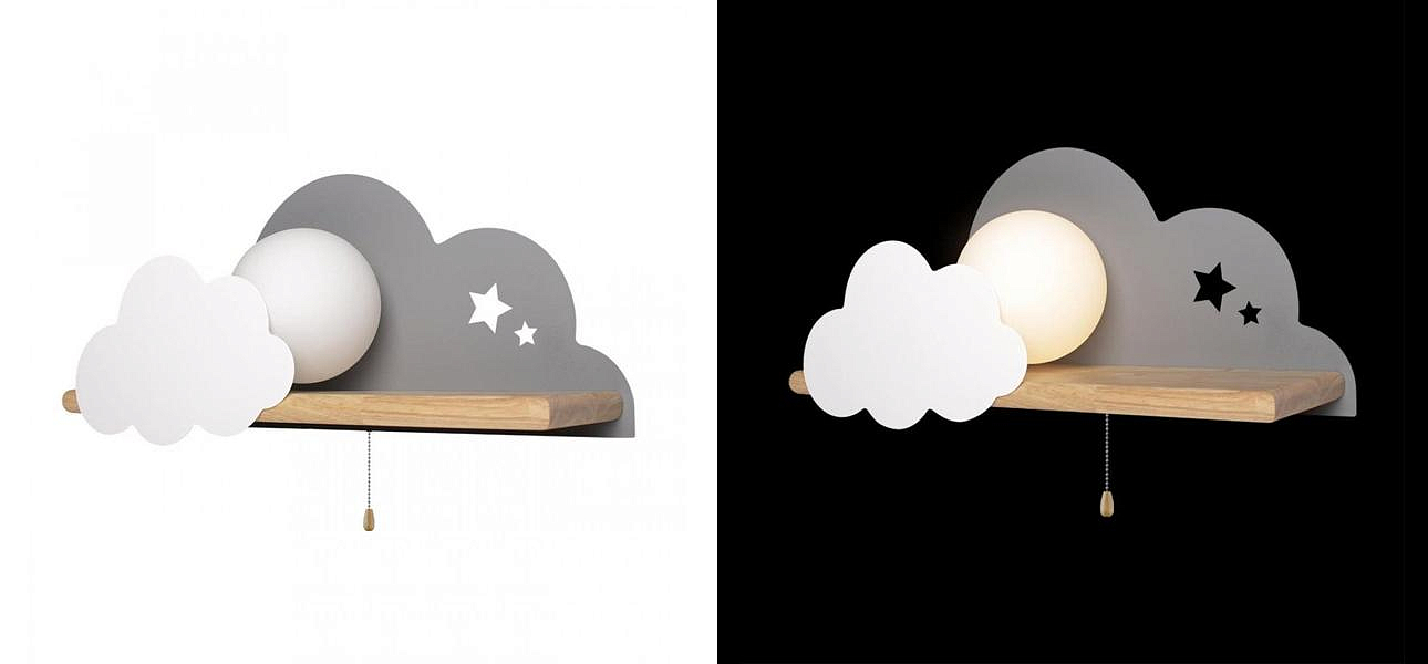 Бра с деревянной полкой серое Облако Wall Lamp Grey Cloud Бра с деревянной полкой серое Облако Wall Lamp Grey Cloud - Loft-Concept в Саратове