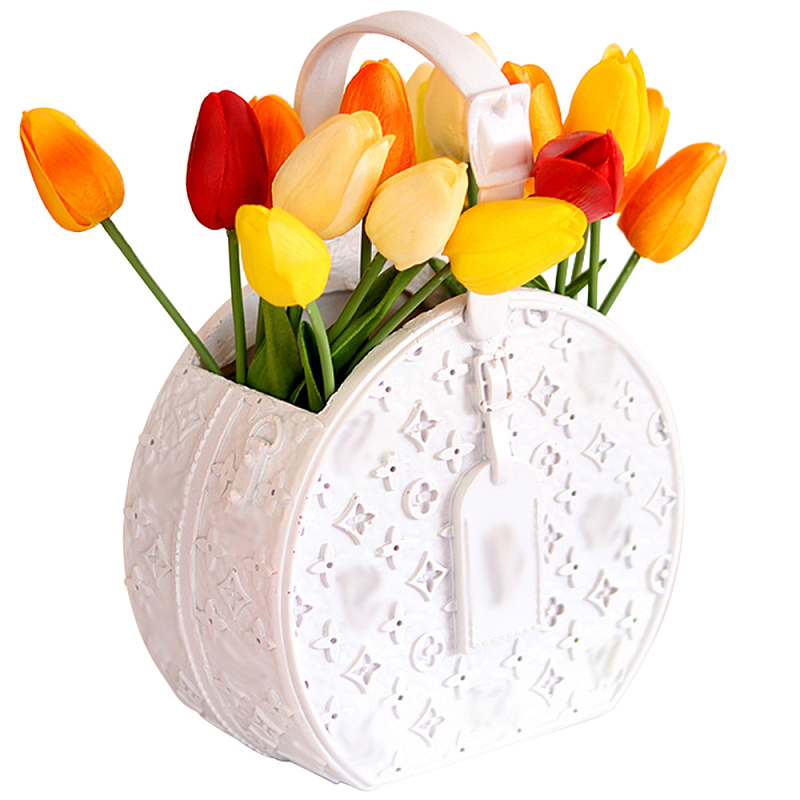 Кашпо для цветов в виде сумки Bag Vase Round White Белый Кашпо для цветов в виде сумки Bag Vase Round White Белый в Саратове | Loft Concept