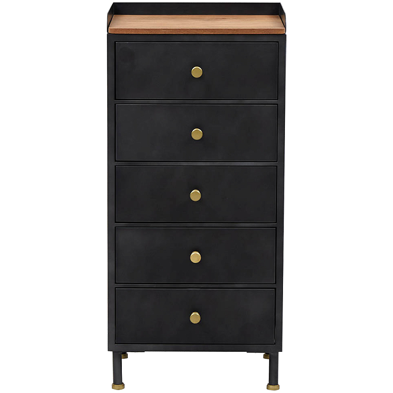 Высокий комод с 5-ю ящиками Cesar Black Chest of Drawers Черный Латунь Древесина Высокий комод с 5-ю ящиками Cesar Black Chest of Drawers Черный Латунь Древесина в Саратове | Loft Concept
