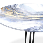 Стол журнальный с круглой бело-голубой столешницей из стекла White and Blue Marble варинант исполнения - 3 | Loft Concept в Саратове