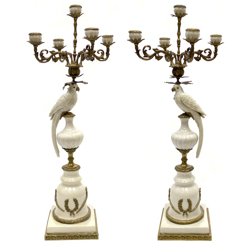 Подсвечник Candlestick White Parrot Белый Бронза в Саратове | Loft Concept 