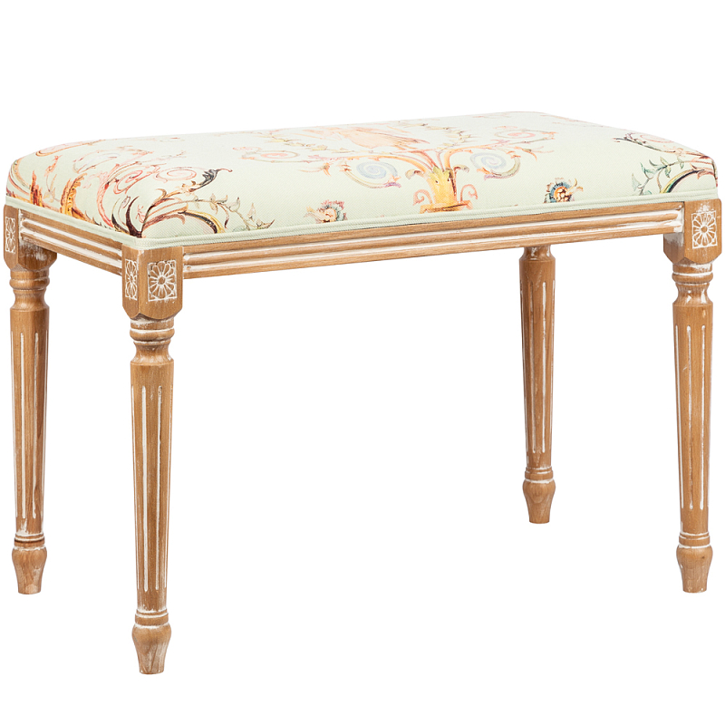 Банкетка из массива бука светло-зеленая с растительным орнаментом Raffael Angel Floral Banquette Салатовый Мульти Светлый дуб в Саратове | Loft Concept 