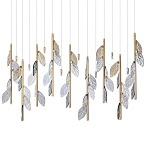 Люстра с золотистыми трубками и прозрачными стеклянными листьями на подвесах Sylva  варинант исполнения - 1 | Loft Concept в Саратове