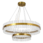 Люстра подвесная двухъярусная с золотистымыми кольцами и прозрачными стеклянными элементами Ring Horizontal варинант исполнения - 1 | Loft Concept в Саратове