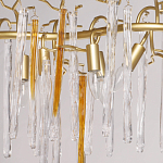 Люстра линейная золотого цвета с декоративными ветвями и длинными стеклянными подвесками в форме сосулек Droplet Chandelier варинант исполнения - 3 | Loft Concept в Саратове