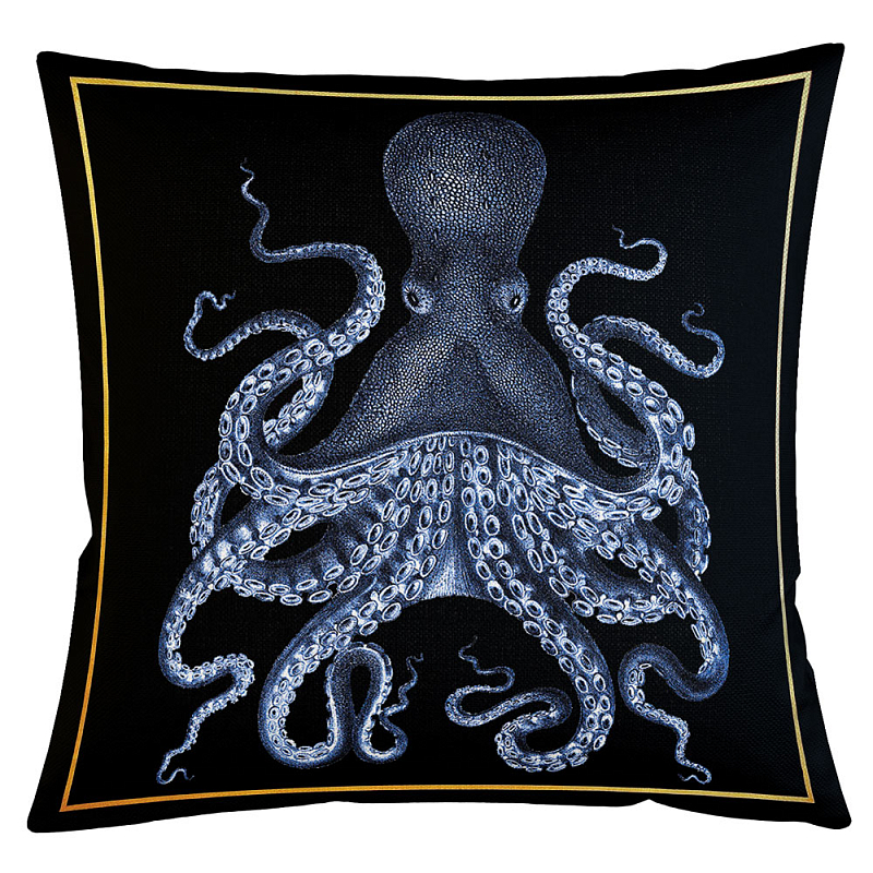Декоративная подушка Blue Octopus Бежевый Черный Морская синь Декоративная подушка Blue Octopus Бежевый Черный Морская синь в Саратове | Loft Concept
