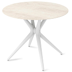 Стол обеденный с круглой столешницей из керамики на четырех белых ножках Sand Ceramics варинант исполнения - 2 | Loft Concept в Саратове