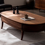 Кофейный стол овальный из дерева с 2-мя ящиками Coffee Walnut Table варинант исполнения - 3 | Loft Concept в Саратове