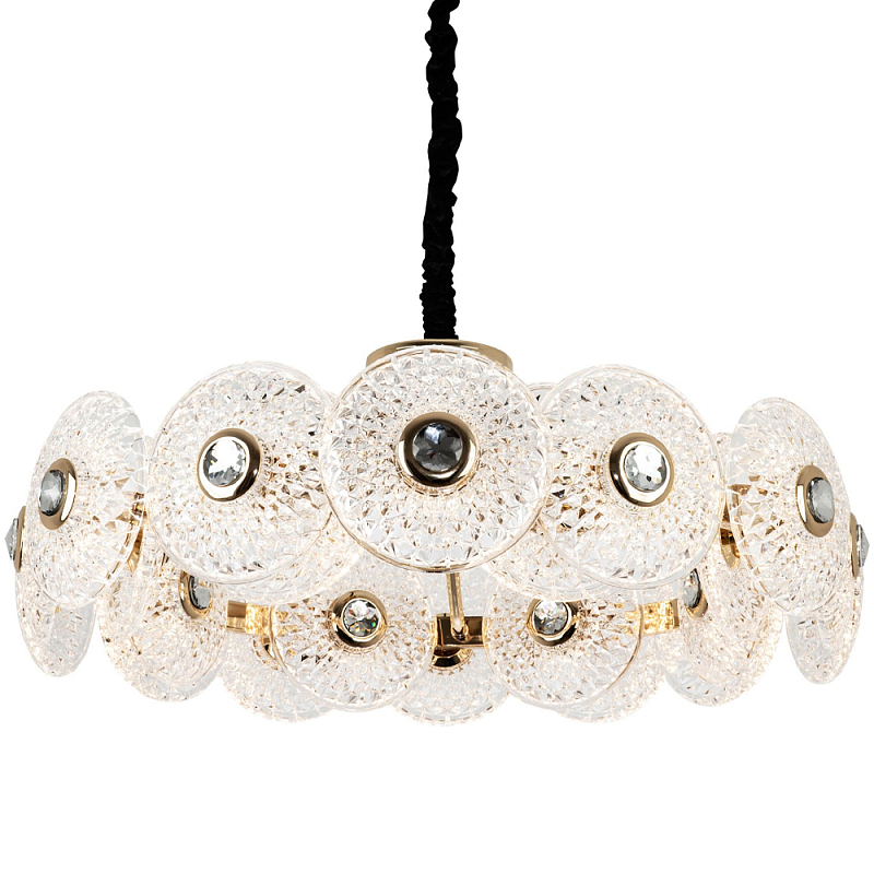 Люстра с декором из круглых рельефных пластин из хрусталя Decorative Glass Discs Chandelier 82 Золотой Прозрачное Стекло Люстра с декором из круглых рельефных пластин из хрусталя Decorative Glass Discs Chandelier 82 Золотой Прозрачное Стекло в Саратове | Loft Concept