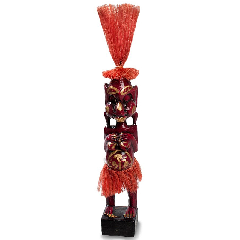 Деревянная декоративная статуэтка Asmat Red Straw Headdress Statuette Red Красный Золотой в Саратове | Loft Concept 