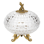 Конфетница прозрачная стеклянная на бронзовых ножках в виде морских коньков с крышкой в виде ракушки Eden Garden варинант исполнения - 1 | Loft Concept в Саратове