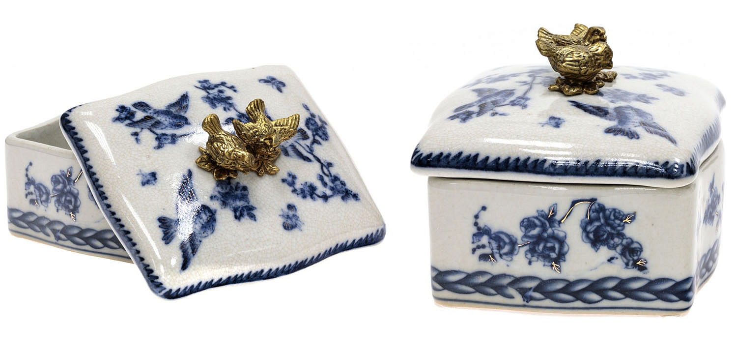 Шкатулка Blue Flowers and Bronze Birds Шкатулка Blue Flowers and Bronze Birds - Loft-Concept в Саратове