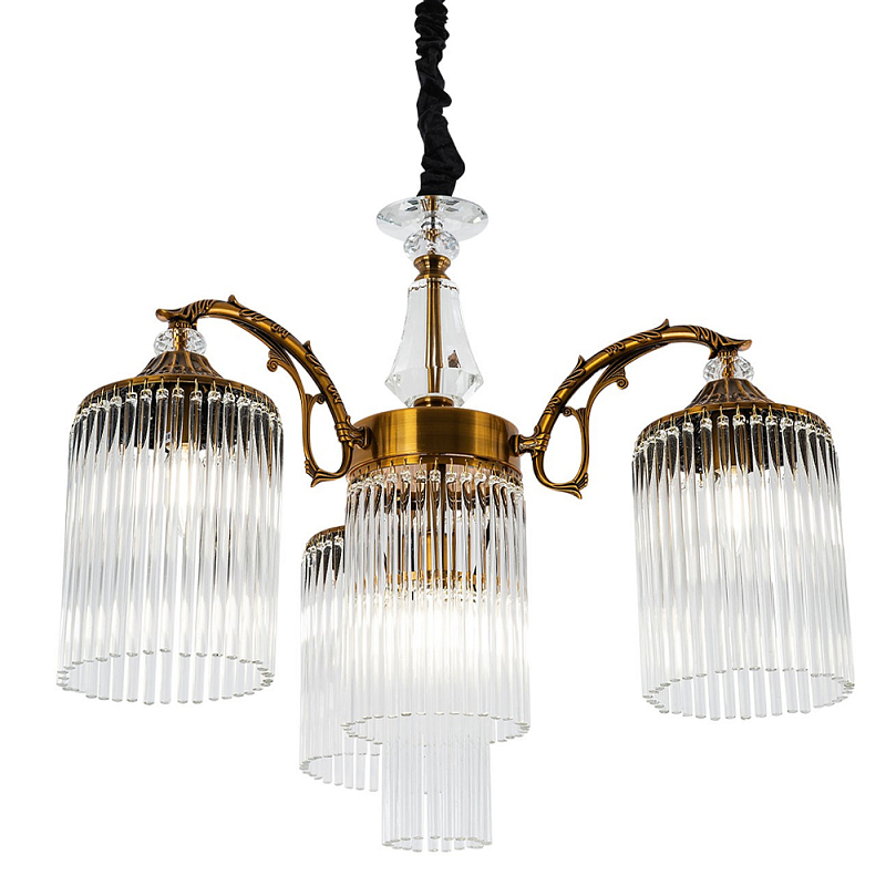 Подвесная люстра с плафонами с виде трубчатых хрустальных подвесок Cadice Chandelier Латунь Прозрачное Стекло Подвесная люстра с плафонами с виде трубчатых хрустальных подвесок Cadice Chandelier Латунь Прозрачное Стекло в Саратове | Loft Concept