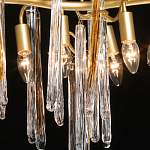 Люстра линейная золотого цвета с декоративными ветвями и длинными стеклянными подвесками в форме сосулек Droplet Chandelier варинант исполнения - 4 | Loft Concept в Саратове