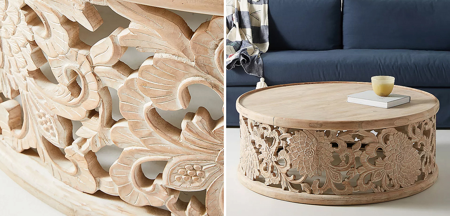 Круглый кофейный стол Handcarved Lotus Round Coffee Table Круглый кофейный стол Handcarved Lotus Round Coffee Table - Loft-Concept в Саратове