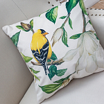 Декоративная подушка бежевая с изображением птиц и цветов Blooming Yellow Birds варинант исполнения - 2 | Loft Concept в Саратове