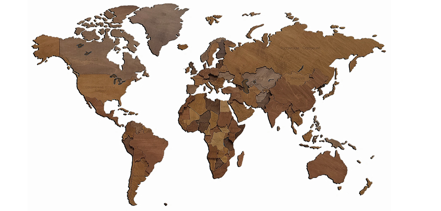 Аксессуар на стену Wooden World Map цвет орех Аксессуар на стену Wooden World Map цвет орех - Loft-Concept в Саратове