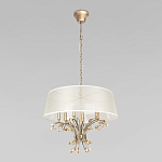 Люстра подвесная круглая с тканевым полупрозрачным абажуром и подвесками 6 ламп Gilded Elegance варинант исполнения - 2 | Loft Concept в Саратове