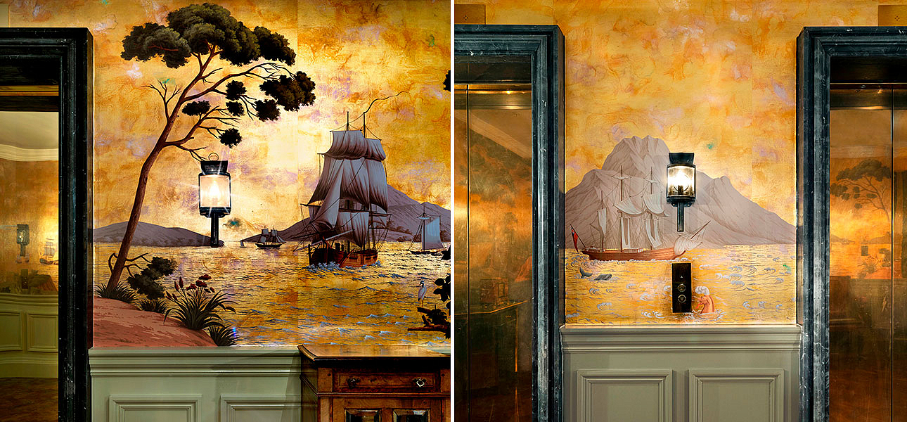 Обои ручная роспись Voyage of the Pacific Amarelo on Deep Rich Gold gilded paper with antiquing Обои ручная роспись Voyage of the Pacific Amarelo on Deep Rich Gold gilded paper with antiquing - Loft-Concept в Саратове