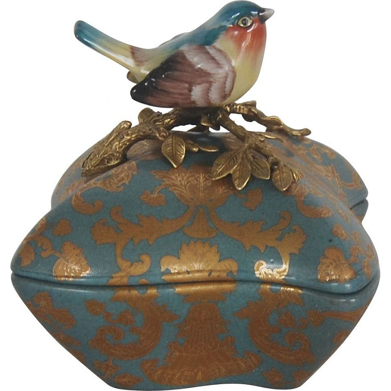 Фарфоровая шкатулка A bird on a branch Бронза Голубой Фарфоровая шкатулка A bird on a branch Бронза Голубой в Саратове | Loft Concept