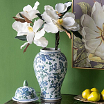 Ваза с крышкой и зелено-голубым рисунком на белом фоне 51 см Blue & White Ornament варинант исполнения - 4 | Loft Concept в Саратове