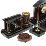 Настольный письменный набор с часами из природного камня обсидиана Peace Contract варинант исполнения - 3 | Loft Concept в Саратове