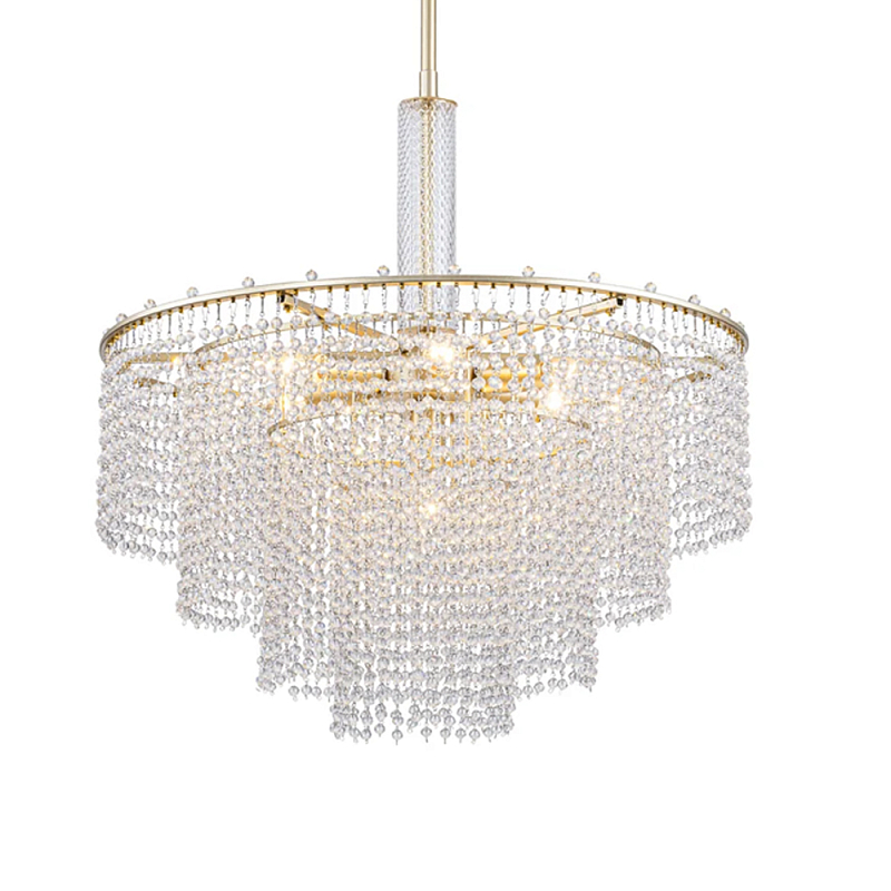 Люстра многоярусная с каскадами кристаллов Crystal Rains Золотой Прозрачный в Саратове | Loft Concept 