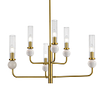 Люстра с 6-ю плафонами в форме стеклянных трубок и мраморных декоративных элементов Montreal варинант исполнения - 2 | Loft Concept в Саратове