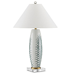 Настольная лампа овальная с тропическим принтом Stylized Aalm Leaves Motif варинант исполнения - 5 | Loft Concept в Саратове