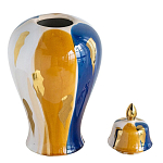 Ваза с крышкой и мазками синего и золого цвета на белом фоне Chinoiserie Ceramics варинант исполнения - 2 | Loft Concept в Саратове