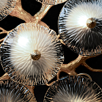 Потолочная люстра круглая ветвистыми бронзовыми элементами и стеклянными рифлеными дисками Textured Glass Chandelier варинант исполнения - 6 | Loft Concept в Саратове