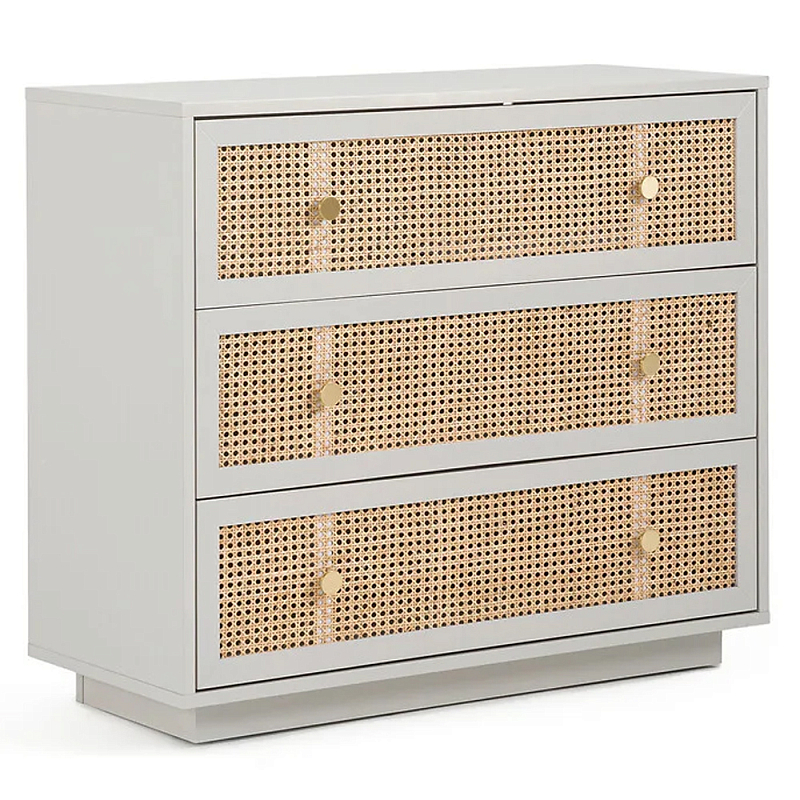 Комод с тремя ящиками Tomio Wicker Furniture Светло-серый Древесина Латунь Комод с тремя ящиками Tomio Wicker Furniture Светло-серый Древесина Латунь в Саратове | Loft Concept