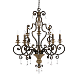 Люстра с подвесками из прозрачного стекла на кованом каркасе бронзового цвета в классическом стиле Quoizel варинант исполнения - 1 | Loft Concept в Саратове