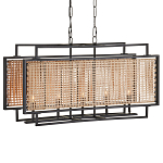 Люстра прямоугольной формы с чёрным каркасом и вставкой из плетеного материала Cage for Light варинант исполнения - 4 | Loft Concept в Саратове