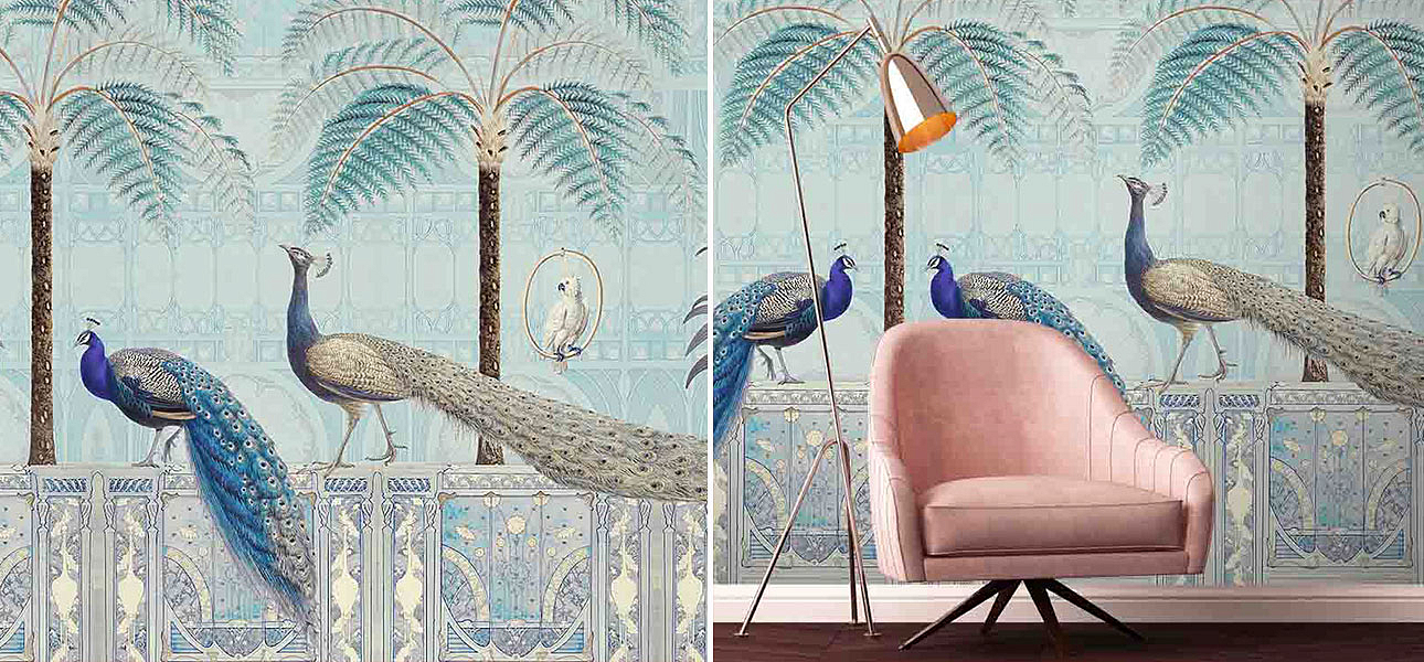Обои ручная роспись Chinoiserie Birds Palace Sapphire Обои ручная роспись Chinoiserie Birds Palace Sapphire - Loft-Concept в Саратове