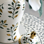 Ваза белая с крышкой с рисунком зеленых и золотых листьев 40 см Chinoiserie Ceramics варинант исполнения - 5 | Loft Concept в Саратове