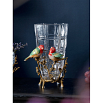 Ваза стеклянная прозрачная с бронзовым основанием в виде ветвей и фарфоровыми птичками Eden Garden варинант исполнения - 3 | Loft Concept в Саратове