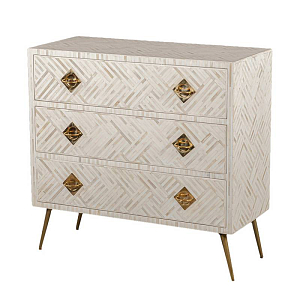 Комод белый инкрустация костью Rhombus White