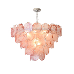 Люстра с каскадом из круглых розовых стеклянных дисков Pink Light Waterfall варинант исполнения - 4 | Loft Concept в Саратове