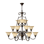 Люстра трехъярусная бронзового цвета с 15-ю кремовыми плафонами в форме чаш Hinkley варинант исполнения - 2 | Loft Concept в Саратове