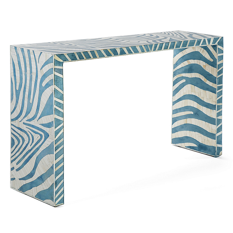 Консоль Дизайнерская Kenya Console ZEBRA Bone Inlay blue ivory ( слоновая кость ) Голубой в Саратове | Loft Concept 
