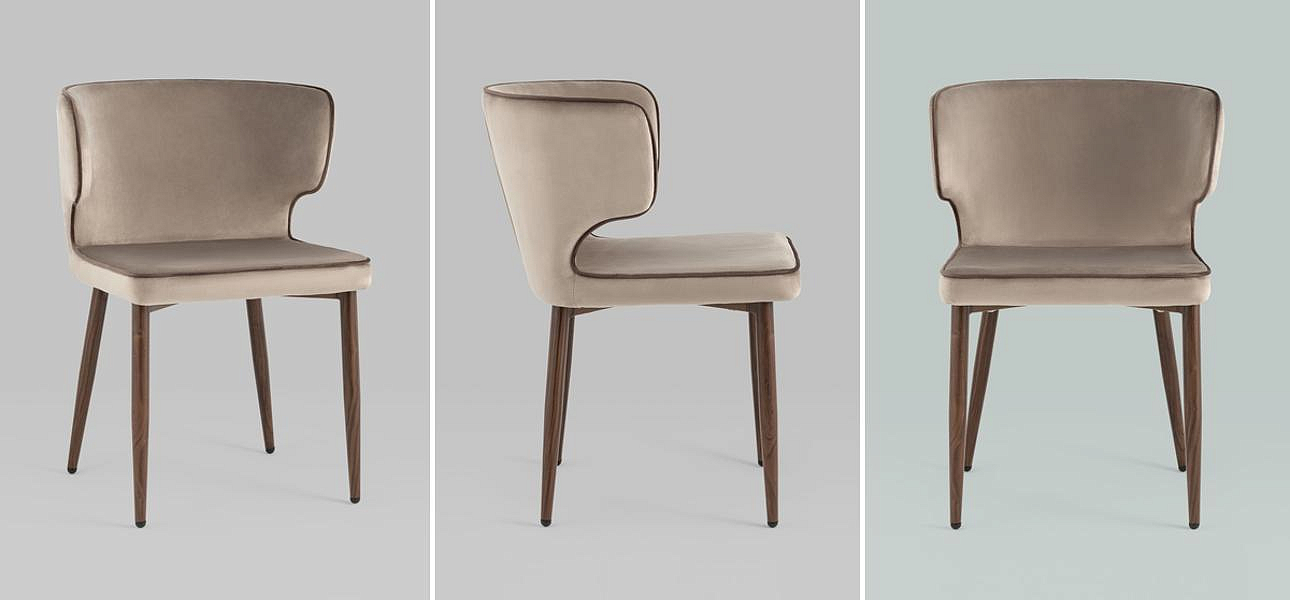Стул Chair Бежевый Велюр с Коричневым кантом Стул Chair Бежевый Велюр с Коричневым кантом - Loft-Concept в Саратове