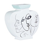 Ваза плоская белая с абстрактными черными линиями в форме лиц Faces of Imagination варинант исполнения - 1 | Loft Concept в Саратове