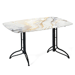 Обеденный стол с прямоугольной столешницей из стекла на черных металлических ножках White Marble варинант исполнения - 1 | Loft Concept в Саратове