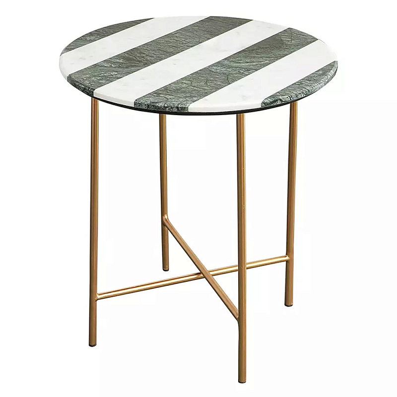 Столик приставной с круглой столешницей с полосатым узором Tabletops with Striped Pattern Серый Белый в Саратове | Loft Concept 